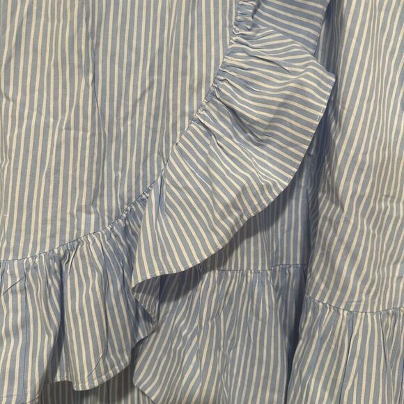 Jill Jill Stuart Blue Striped Ruffled Pleated Faux Wrap Skirt Size 4 Spring Cott - Picture 3 of 6